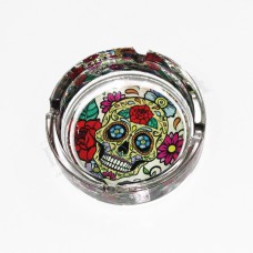 Glass Round Shape with Skull Stricker Fancy Ashtray