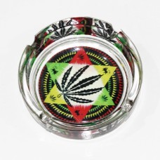 Glass Round Shape with Black Leaf Stricker Fancy Ashtray