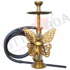 24 Inch AL-Rasta Butterfly Standing Brass Hookah With Silicon Pipe