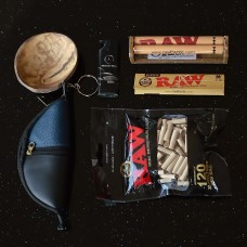 Raw Smoking Buds + Lighter + Leather Mixing bowl + Raw Rolling Machine + Raw Paper