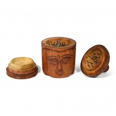 Buddha Carved Wooden Herb Grinder With Storage (50 mm 3 Part)