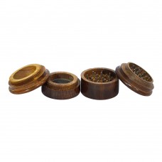 Wooden Herb Grinder Om/Leaf Carved (4 Part 2.5 Inch )