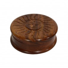 Wooden Herb Grinder Sun Carved (3 Inch 2 Part)